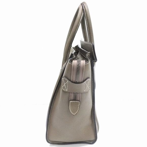Celine Luggage Micro Shopper Handbag Leather Bag Tote Gray Beige Calf Women's - Picture 3 of 10